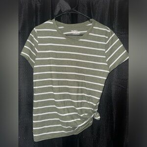 Time & tru Size L tee green and white stripes